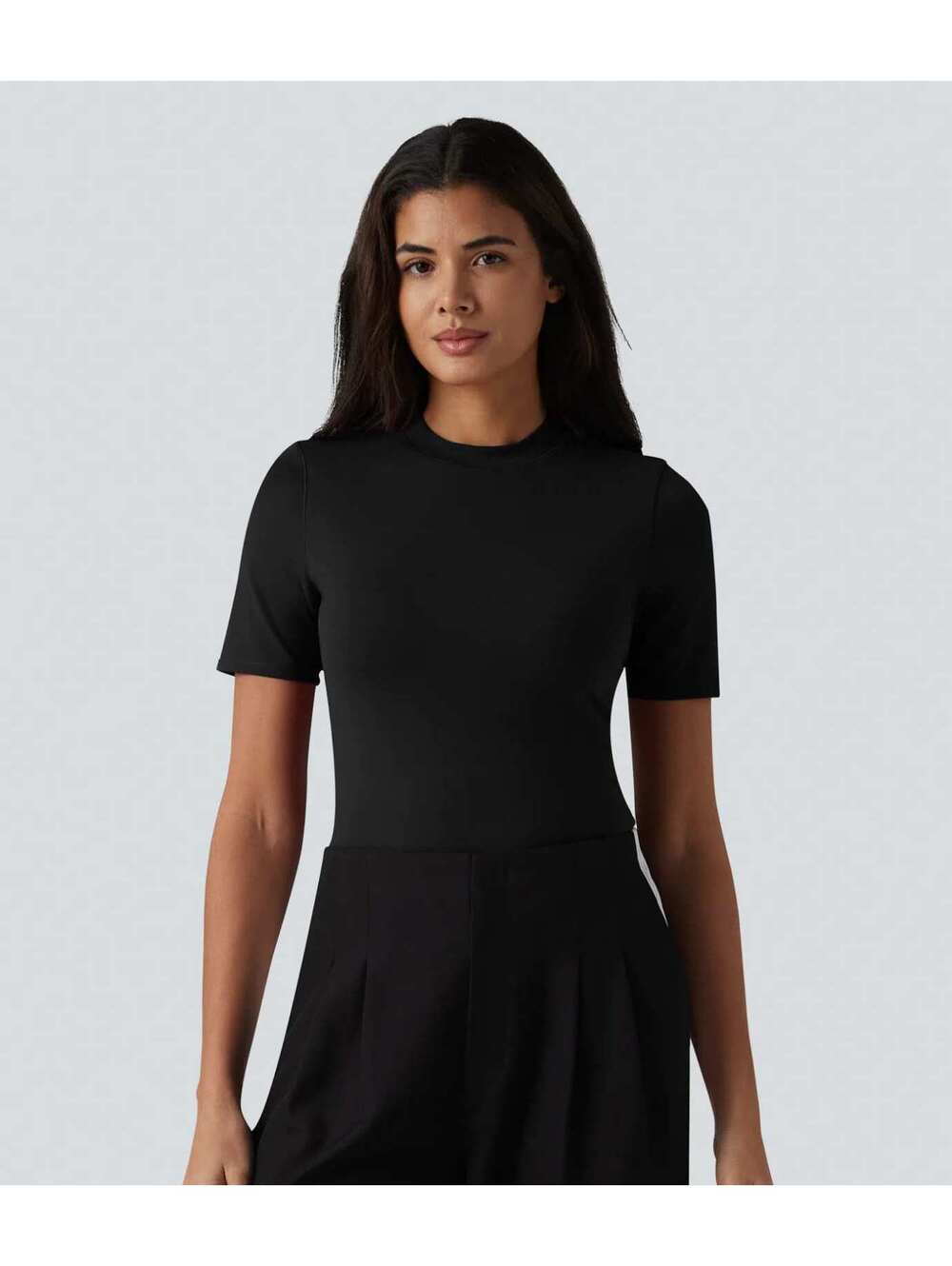 Halara Round Neck Short Sleeve Built-in Bra Casual T-Shirt Black Size Large